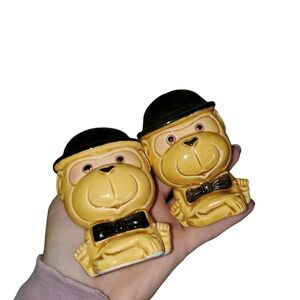 Vintage dapper monkeys in hats,salt and pepper shakers